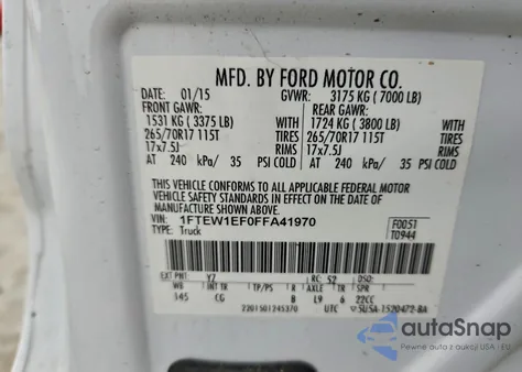 2015 Ford F150 Supercrew z USA, uszkodzony, nr VIN 1FTEW1EF0FFA41970